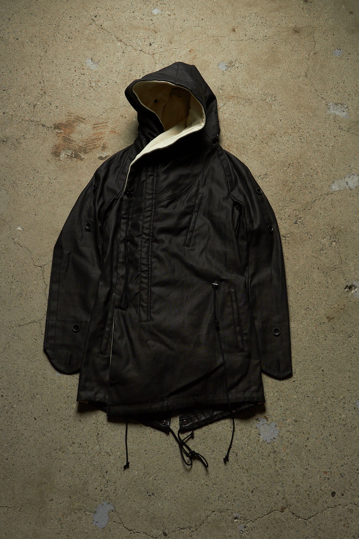 BAJRA OVERSIZED HOODED FISHTAIL LINED ASYMMETRICAL PARKA