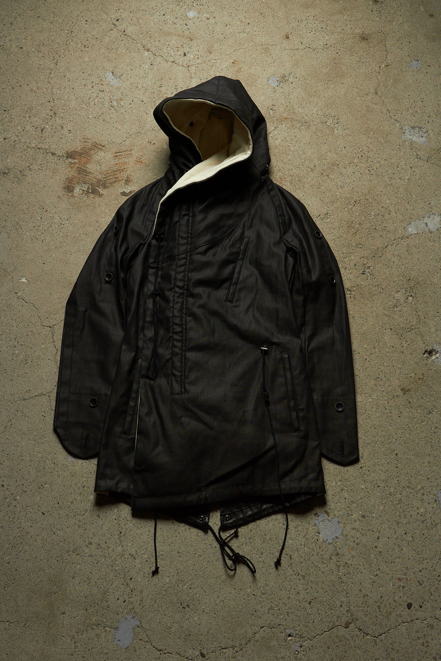 BAJRA OVERSIZED HOODED FISHTAIL LINED ASYMMETRICAL PARKA