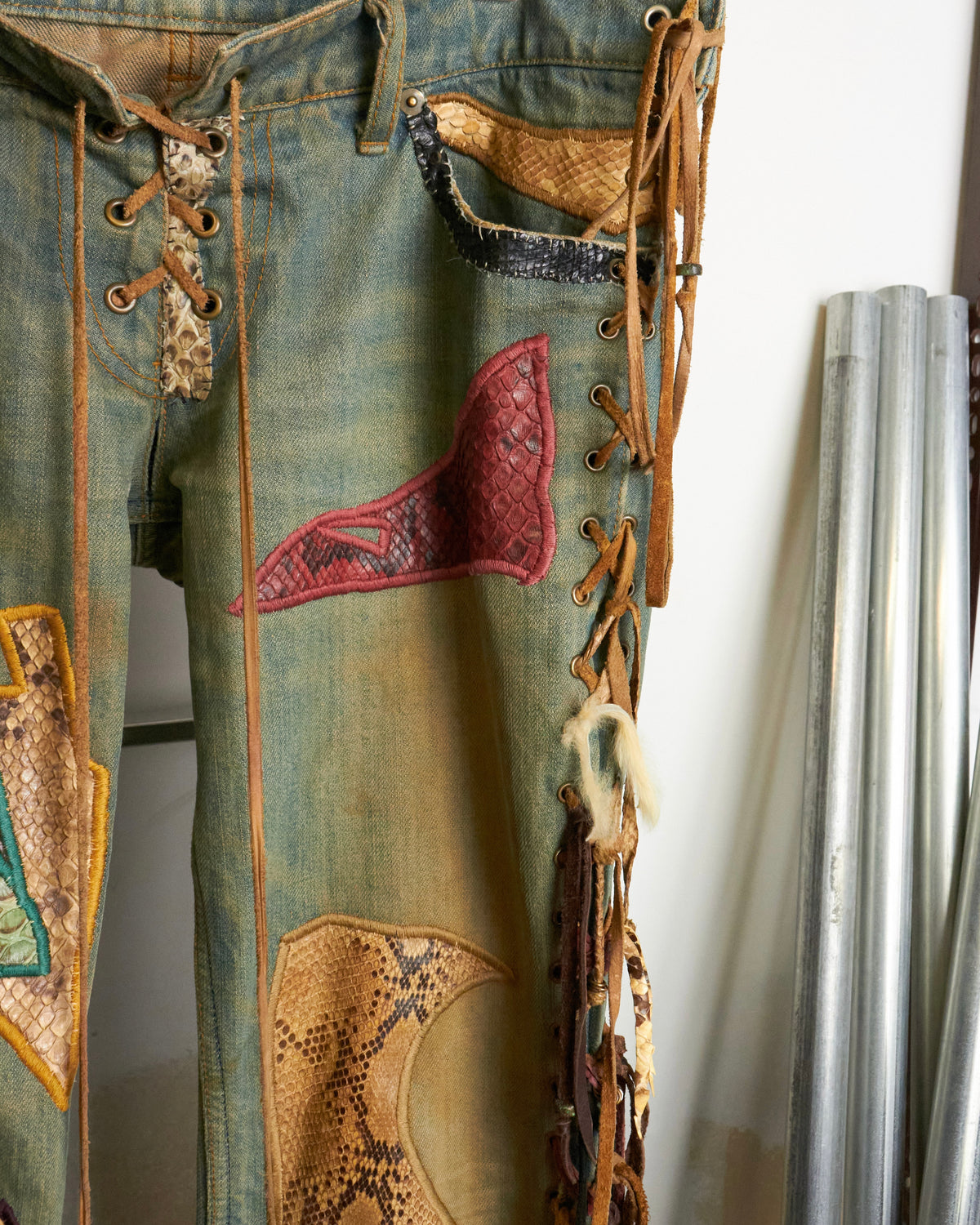 IF SIX WAS NINE [C/MEXICAN/DX] Flared Lace up Patchwork Jeans