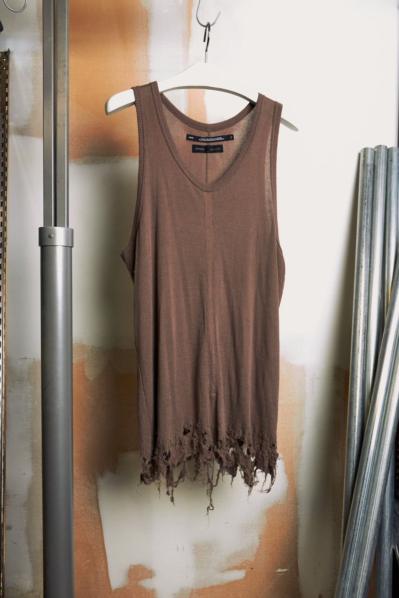 [SAMPLE] JULIUS_7 Silk Cotton Ribbed Distressed Tank Top [Permanent Collection]