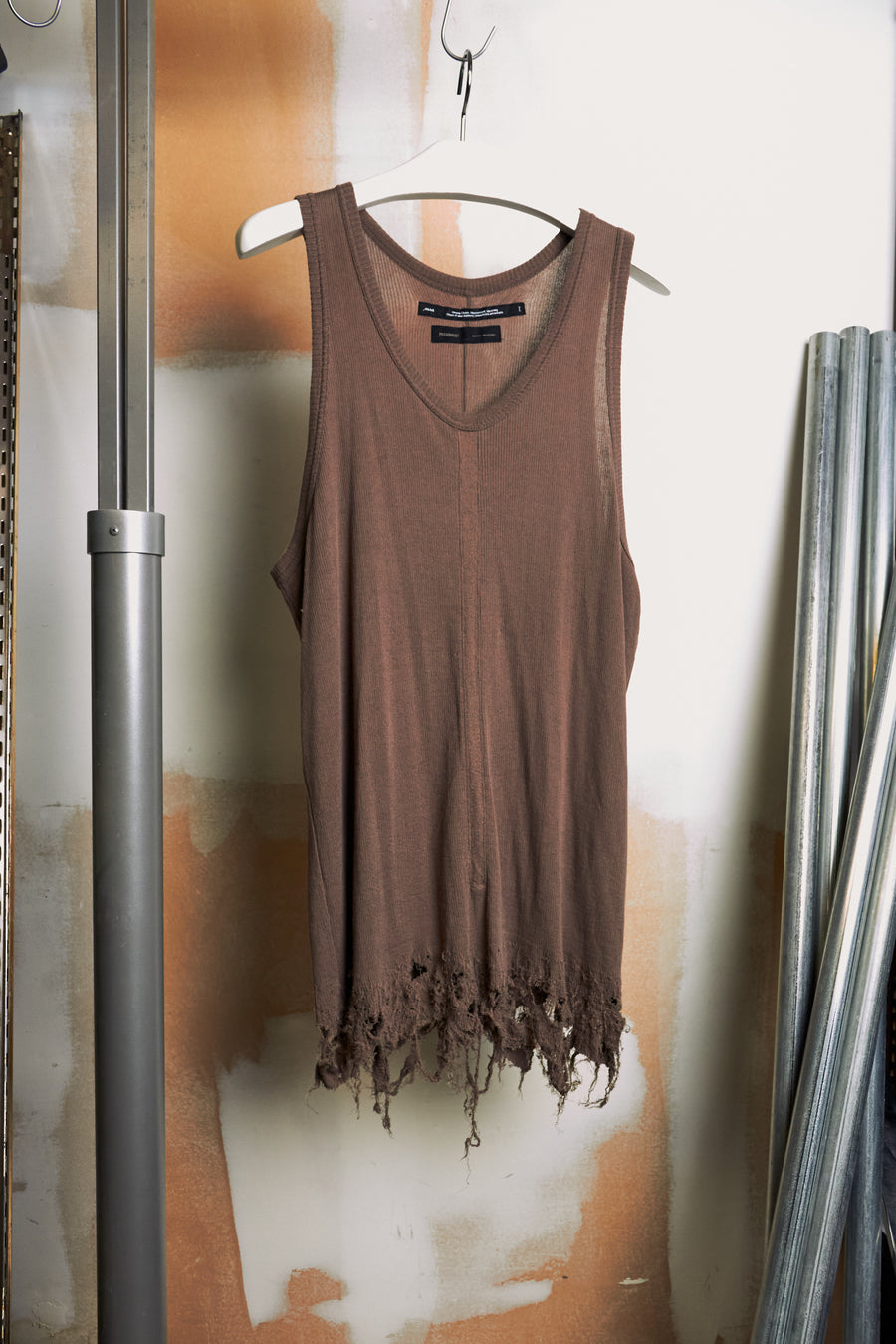 [SAMPLE] JULIUS_7 Silk Cotton Ribbed Distressed Tank Top [Permanent Collection]