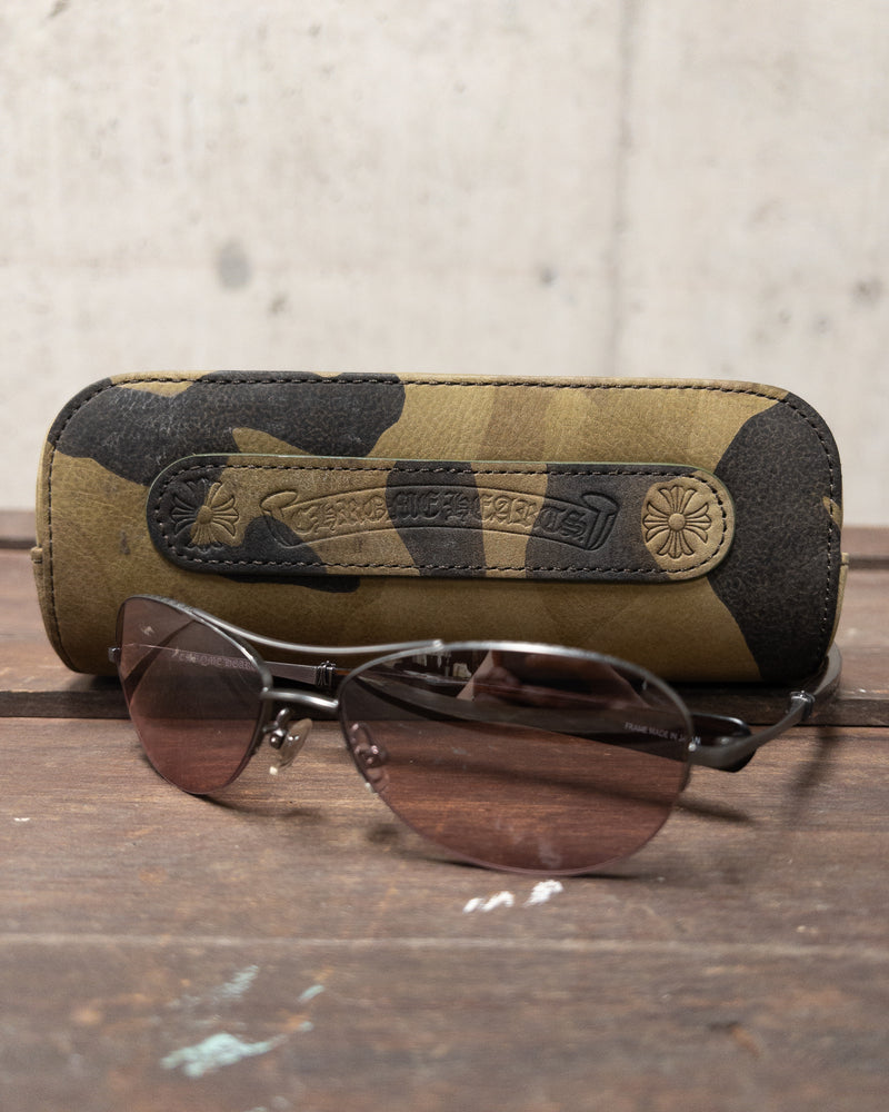 Chrome Hearts Wine Lens Aviator Sunglasses with Antique Silver and Wood Temples - Camo Carry Case