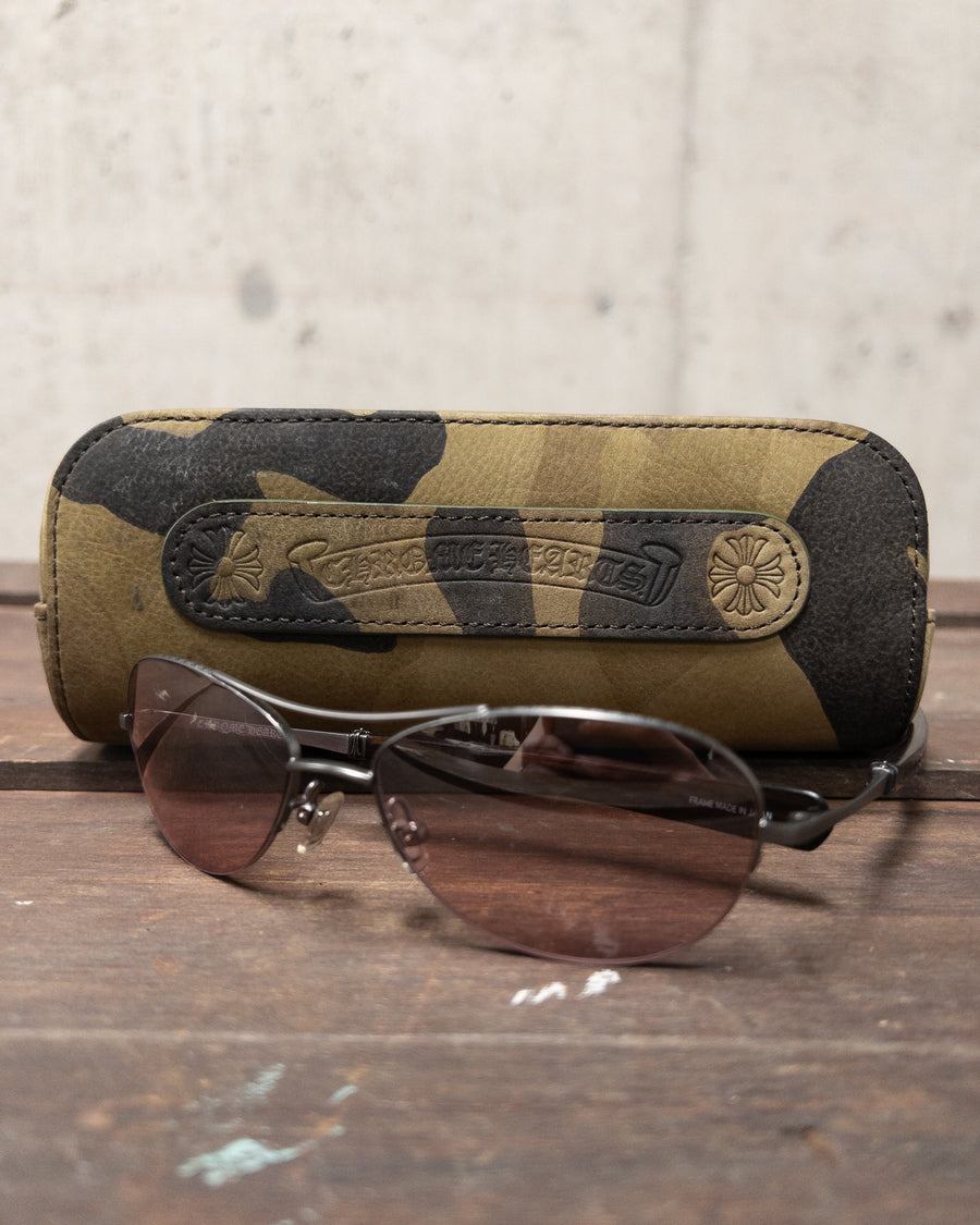 Chrome Hearts Wine Lens Aviator Sunglasses with Antique Silver and Wood Temples - Camo Carry Case