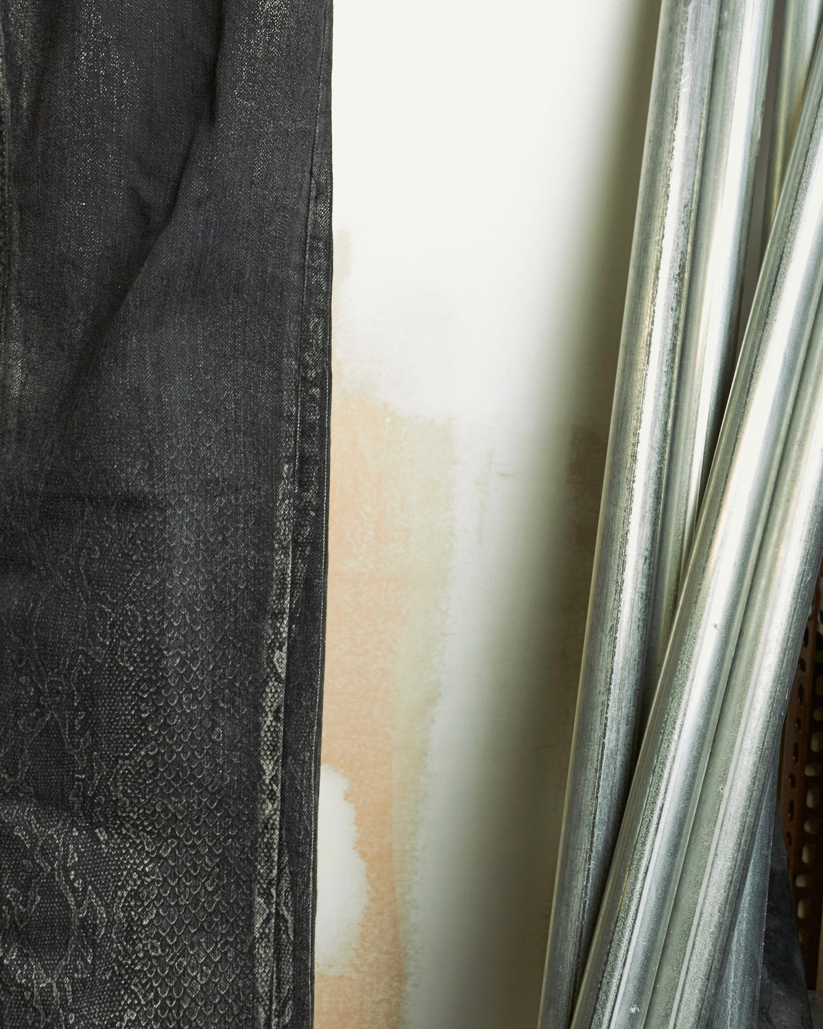 L.G.B. [S-WOLF] Metallic Waxed Python Print Slim Bootcut ‘Wolf’ Denim
