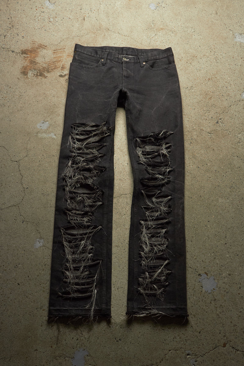 IFSIXWASNINE [STM 757BZCB] THRASHED METALLIC WIRE BLACK STRAIGHT DENIM