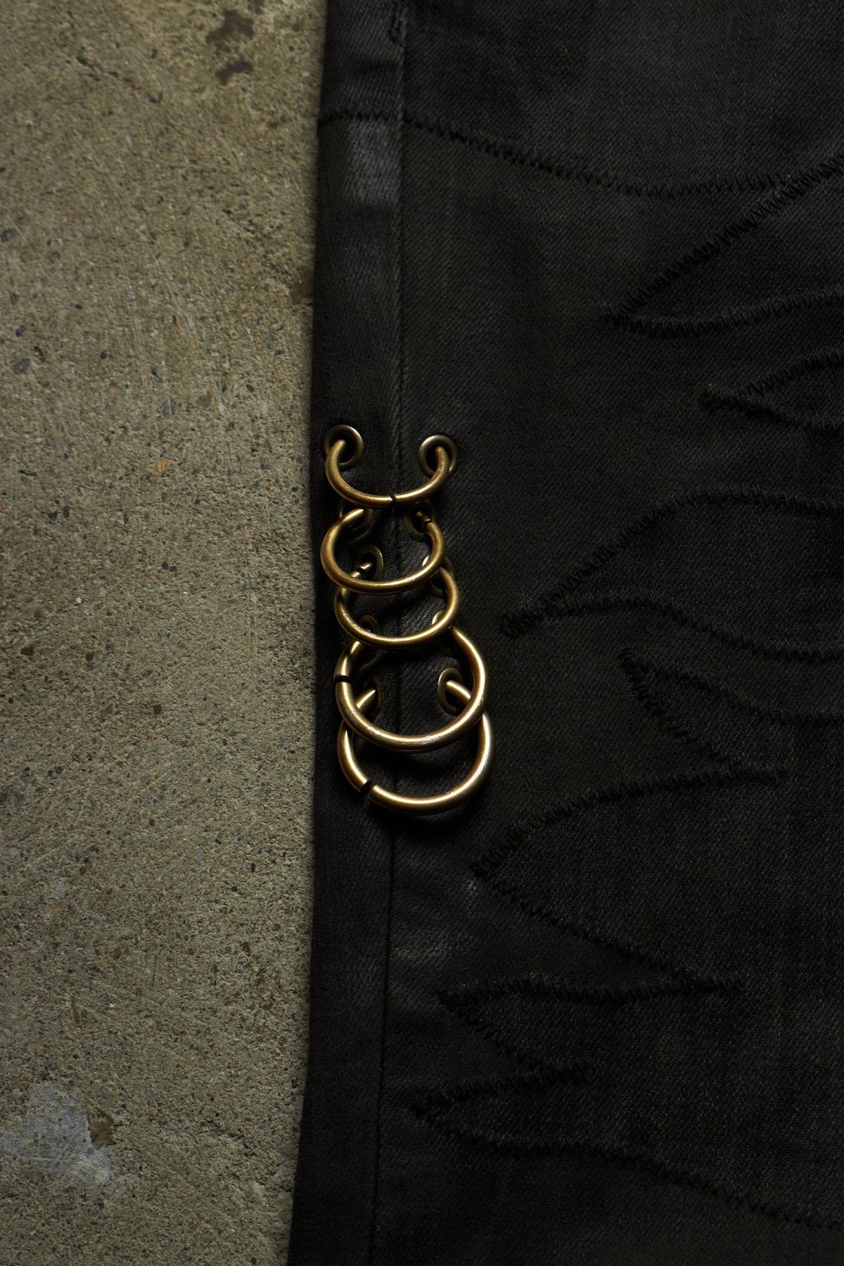 OPAQUE FATE X TORNADO MART PIERCED LEATHER PANEL FLARED DENIM