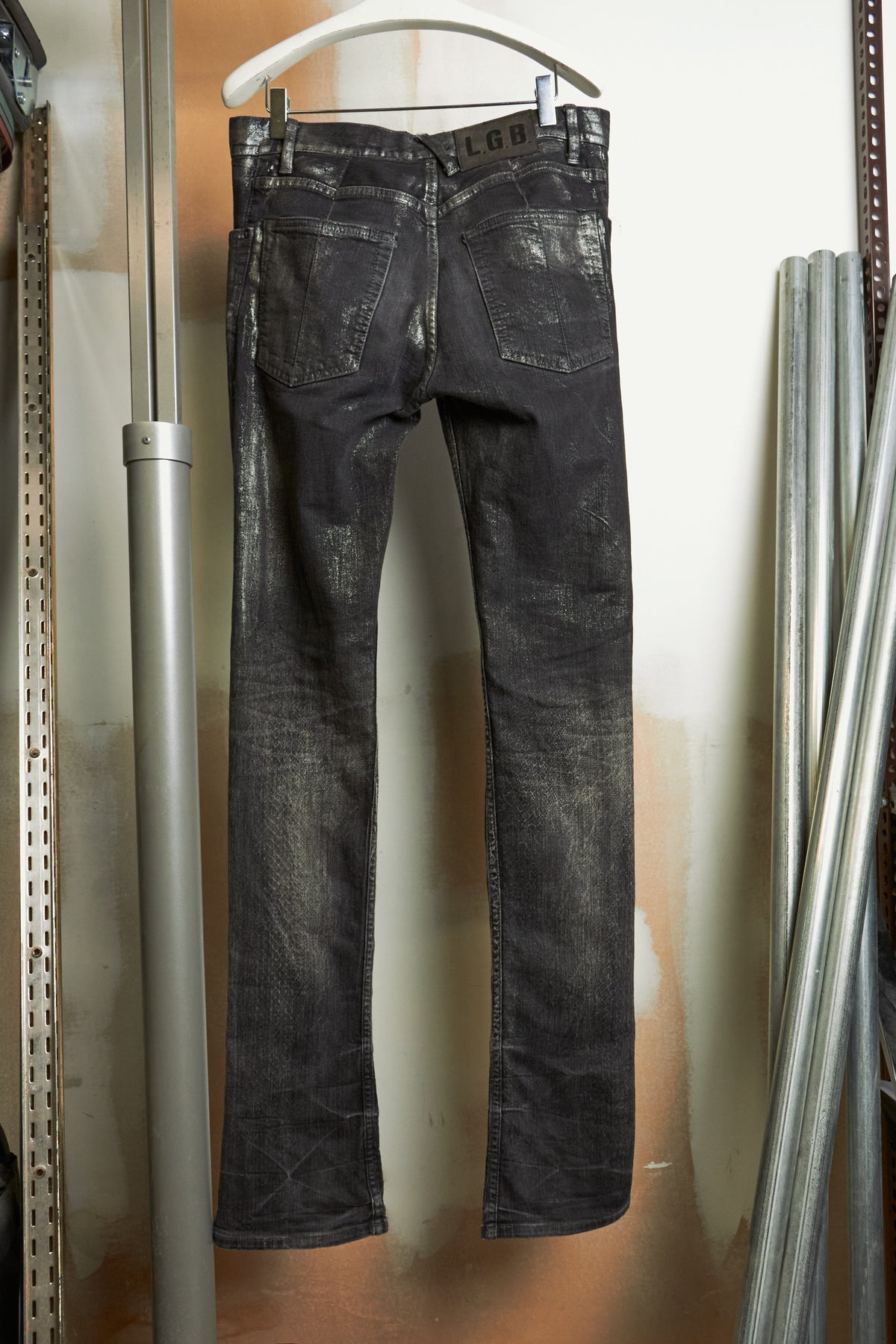 L.G.B. [S-WOLF] Metallic Waxed Python Print Slim Bootcut ‘Wolf’ Denim