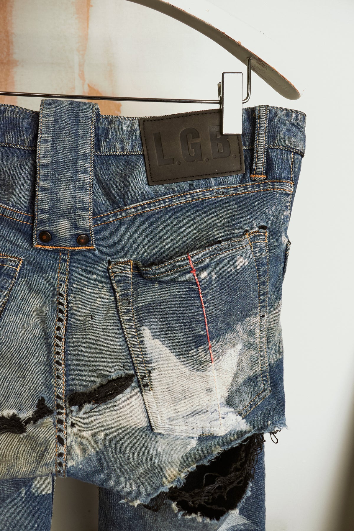 L.G.B. [ST103-B2D] Distressed Star Print Blue Denim