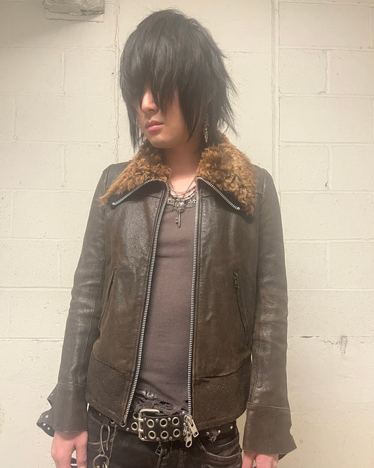 L.G.B (Le Grande Blue) Leather Fur Jacket