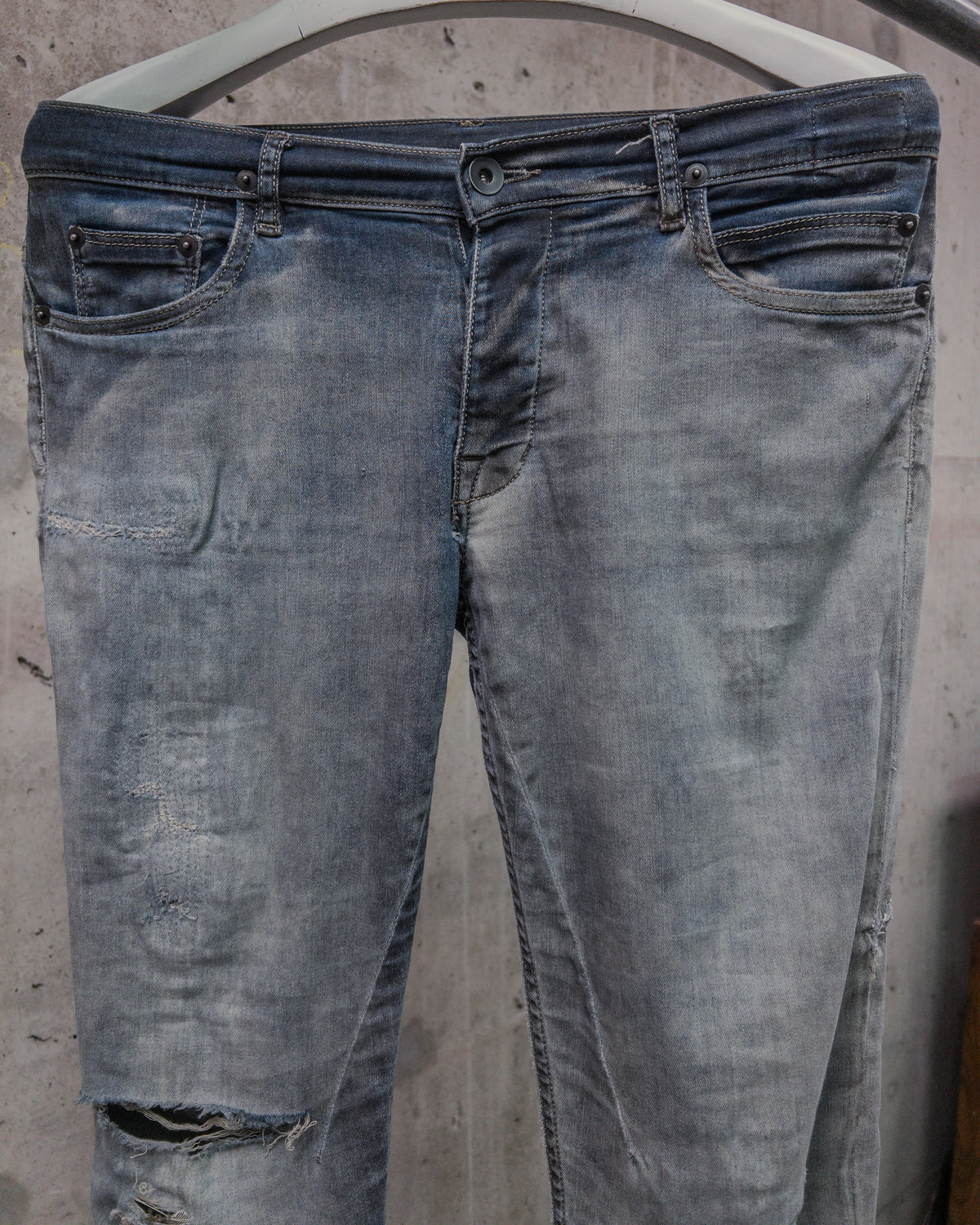 Rick Owens DRKSHDW SS16 Distressed & Repaired ‘Detroit Cut’ Denim - Dark Dust