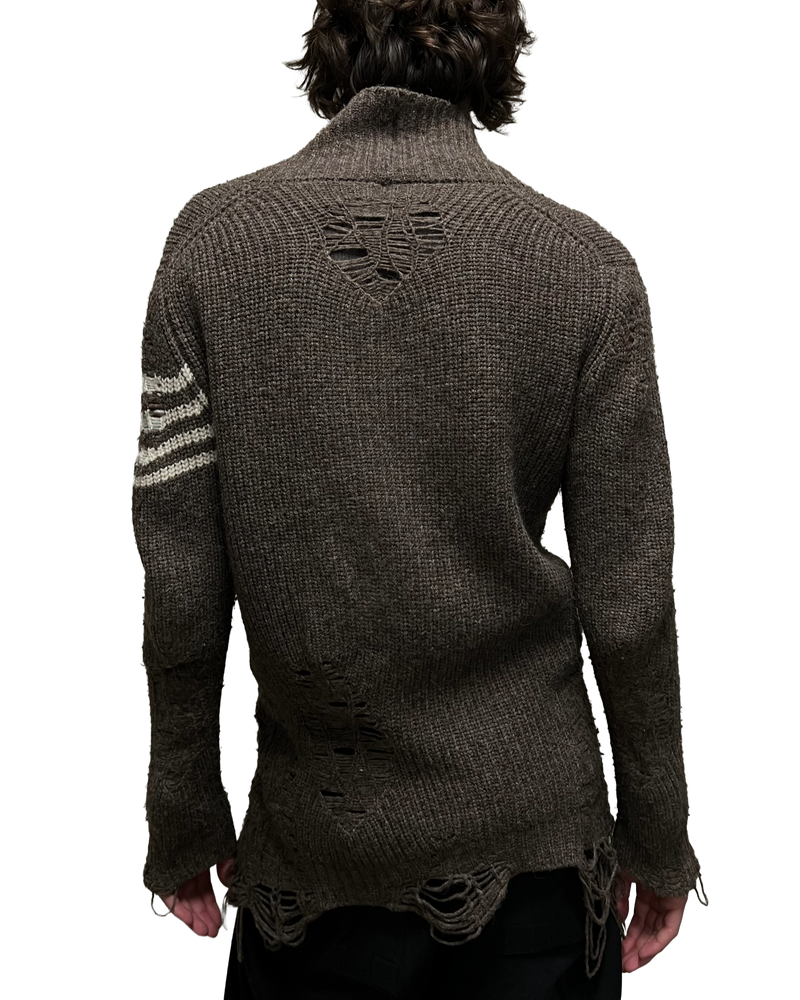 Cardigan Marron Tricot Dégarni Mihara Yasuhiro