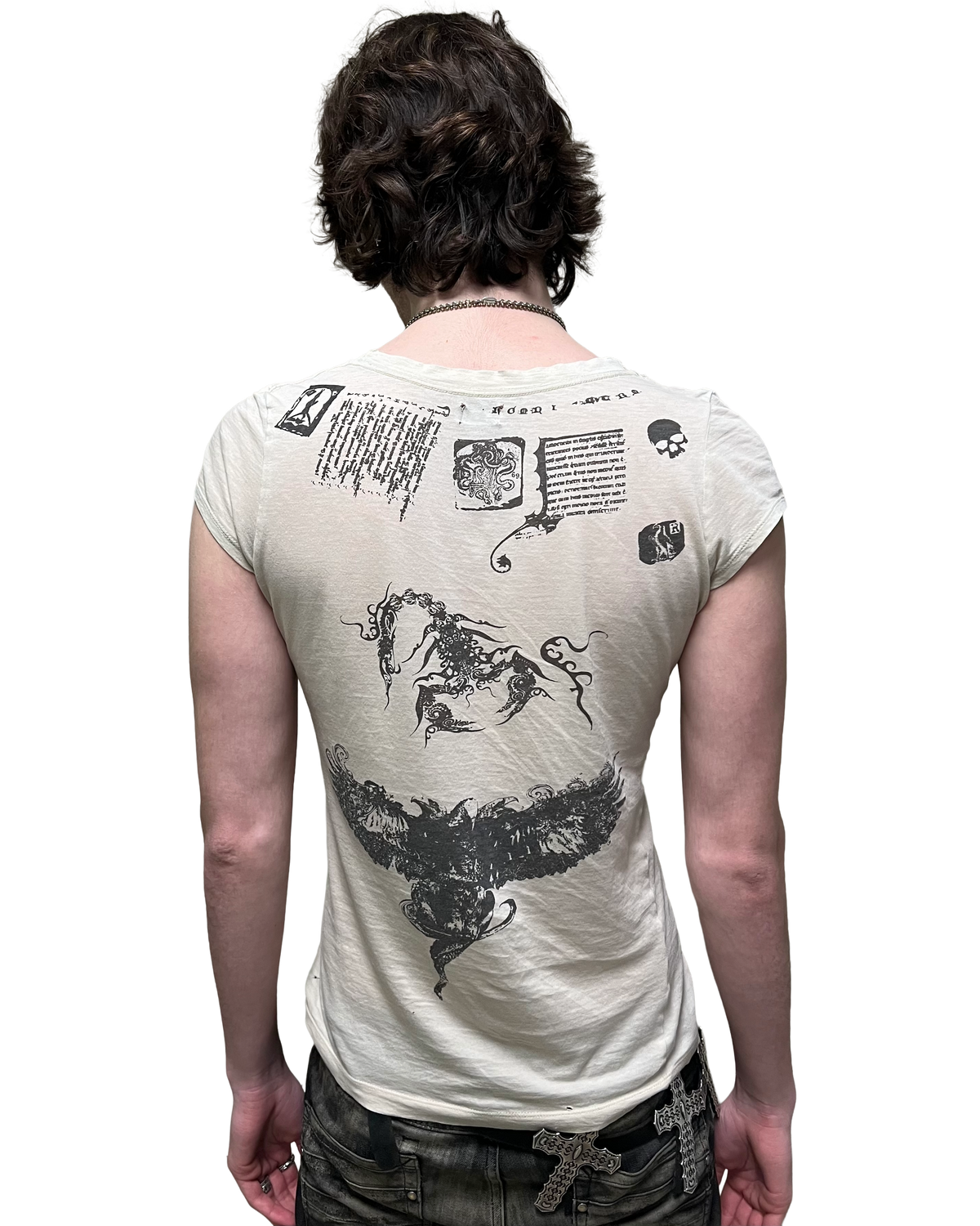 L.G.B. Occult Ink Graphic Raw V-Neck Tee