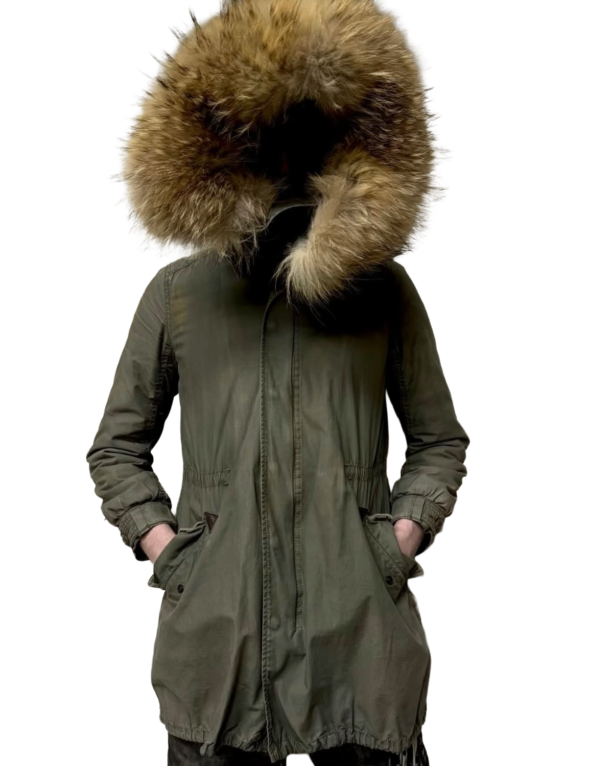 G.O.A. Adjustable Military Green Fur Parka Coat