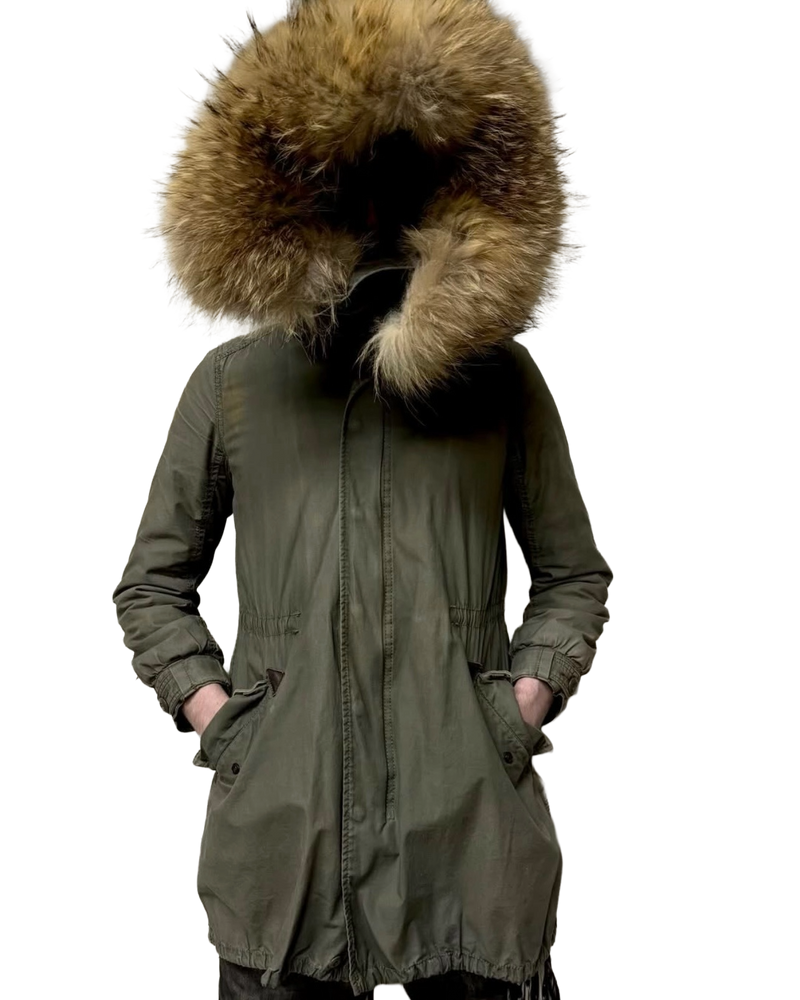Manteau parka G.O.A. vert militaire réglable en fourrure