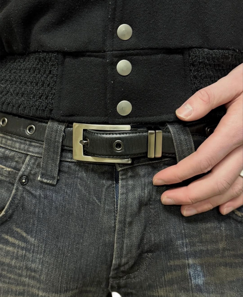 5351 Ceinture en cuir double passant en métal Pour Les HOMMES