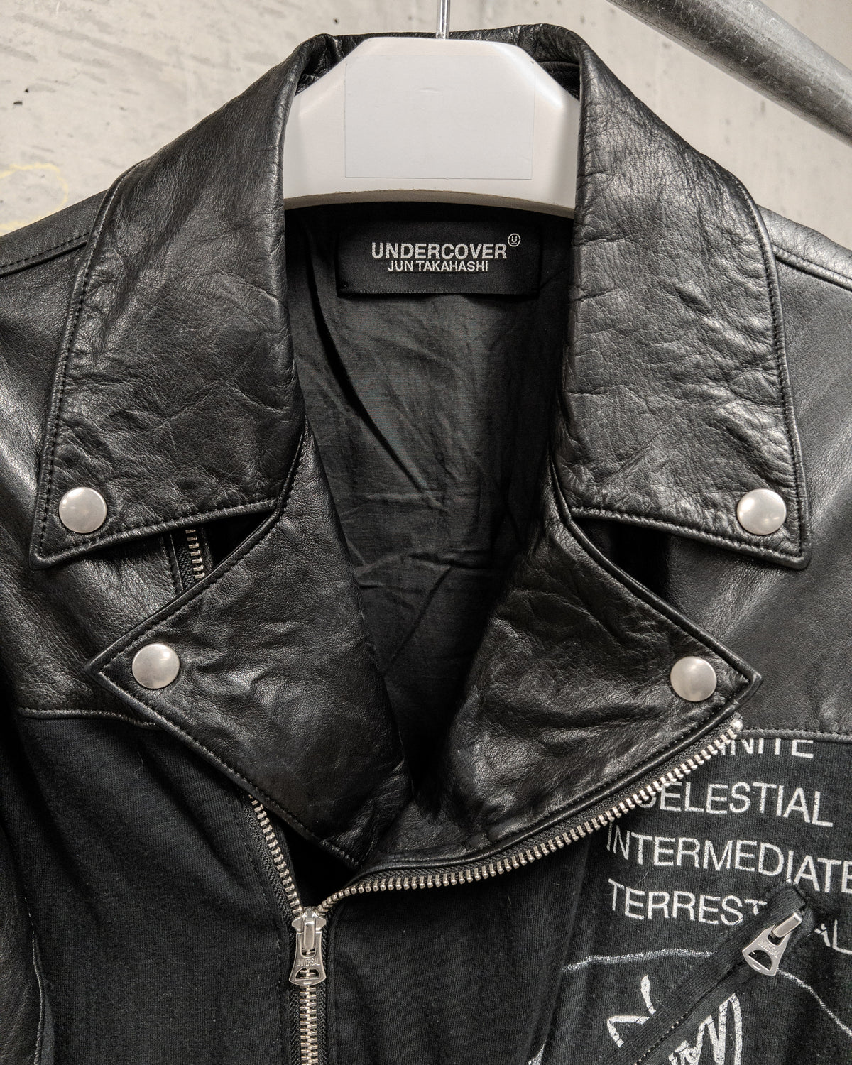 UNDERCOVER Spring Summer 2022 [Once in a Lifetime] Graphic Biker Hybrid Cow Leather Jacket