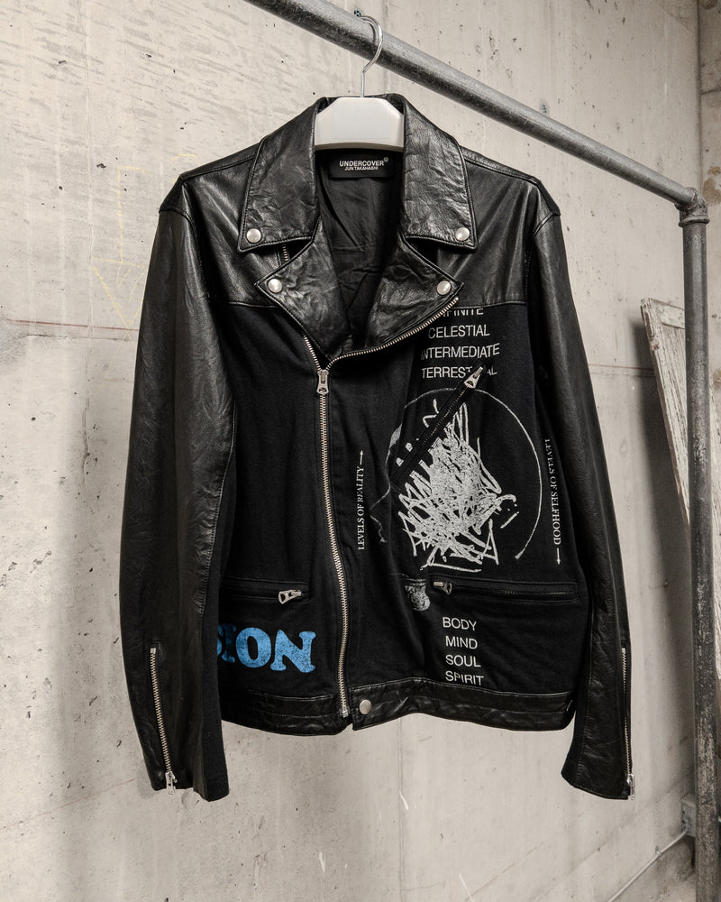 UNDERCOVER Spring Summer 2022 [Once in a Lifetime] Graphic Biker Hybrid Cow Leather Jacket