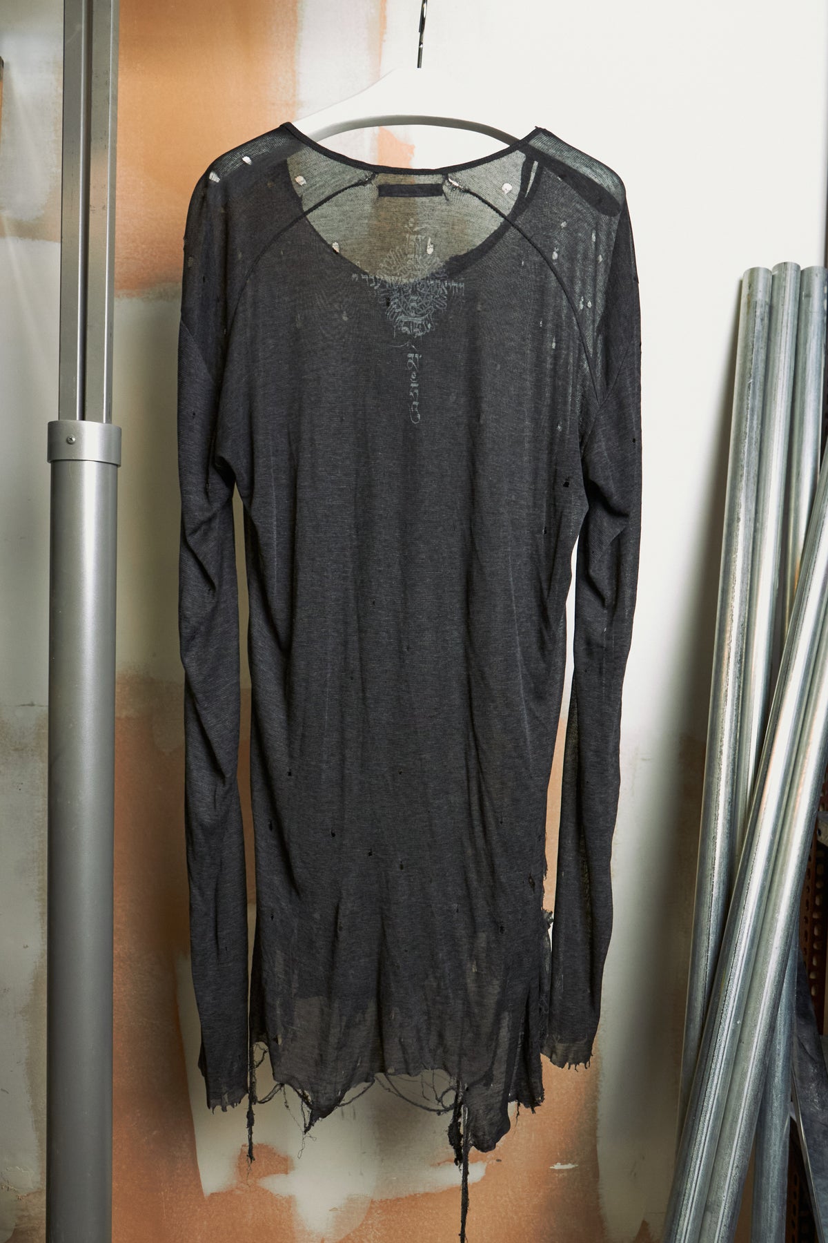 14th Addiction Distressed Sheer Long Sleeve Shirt