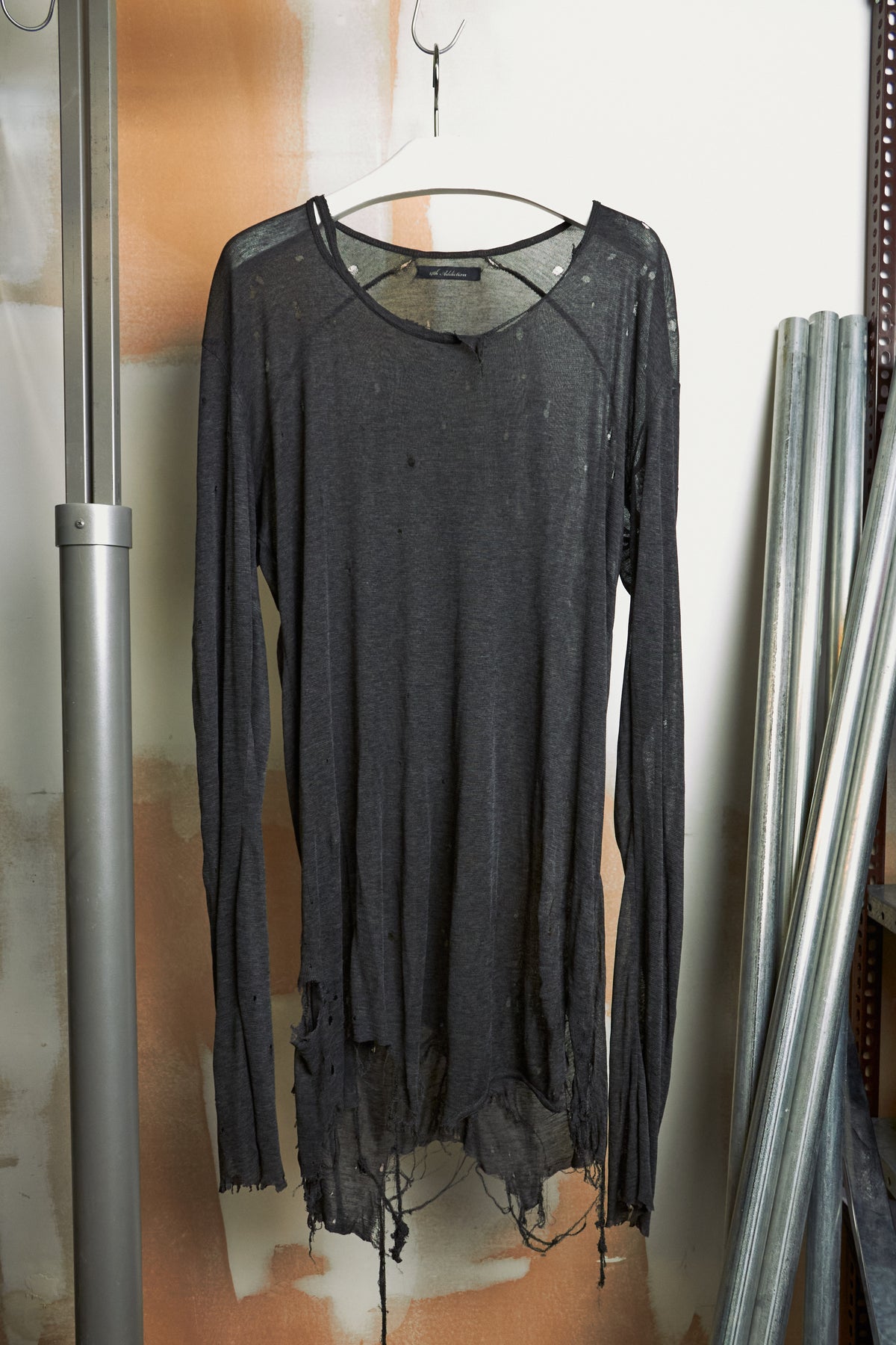 14th Addiction Distressed Sheer Long Sleeve Shirt