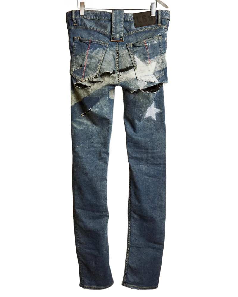 L.G.B. [ST103-B2D] Distressed Star Print Blue Denim